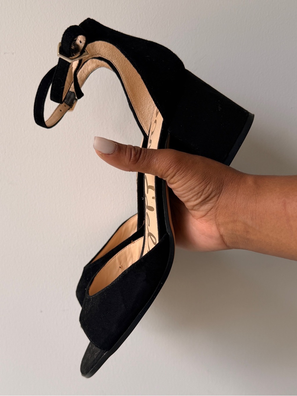 Sam Edelman Black Suede Open-Toe Ankle-Strap Heels - Picture 4 of 9